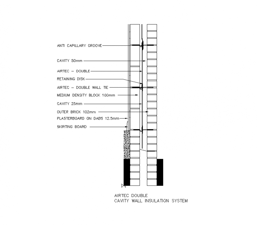 Detail cavity wall insulation system plan and elevation dwg file