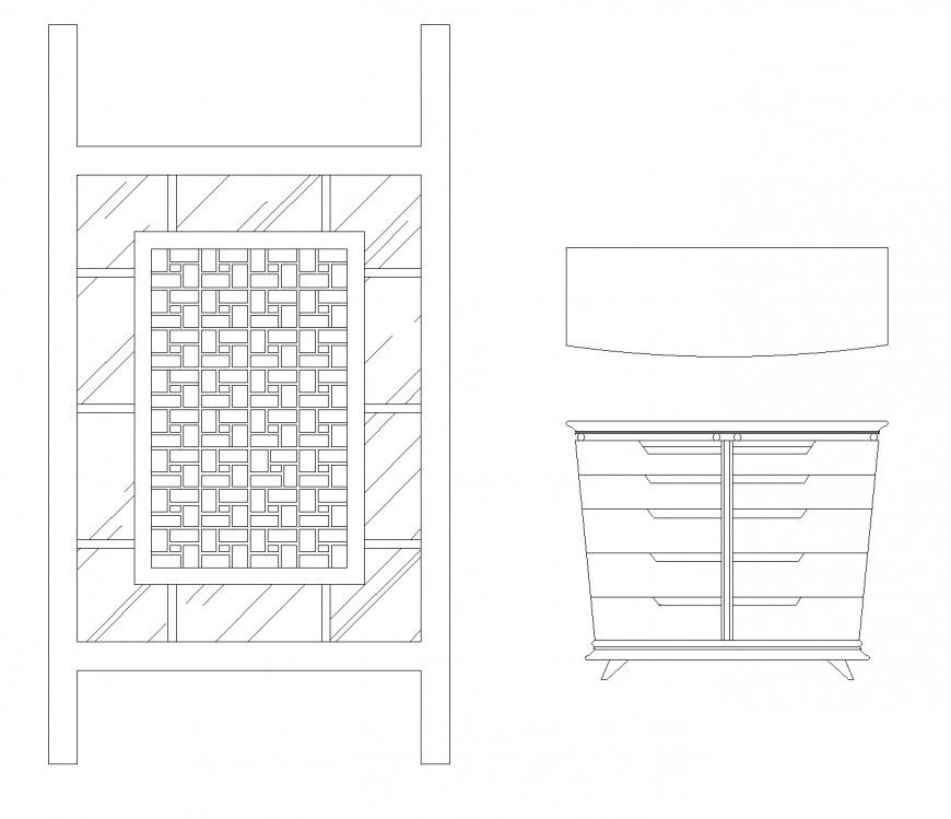 Traditional Chinese architecture DWG with front, side, and top views