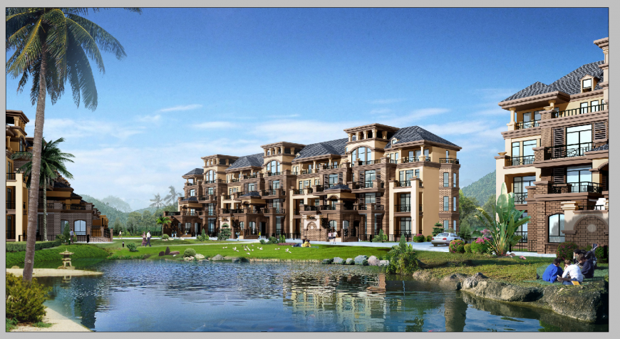 Detail city architectural bungalow elevation 3d model detail PSD file