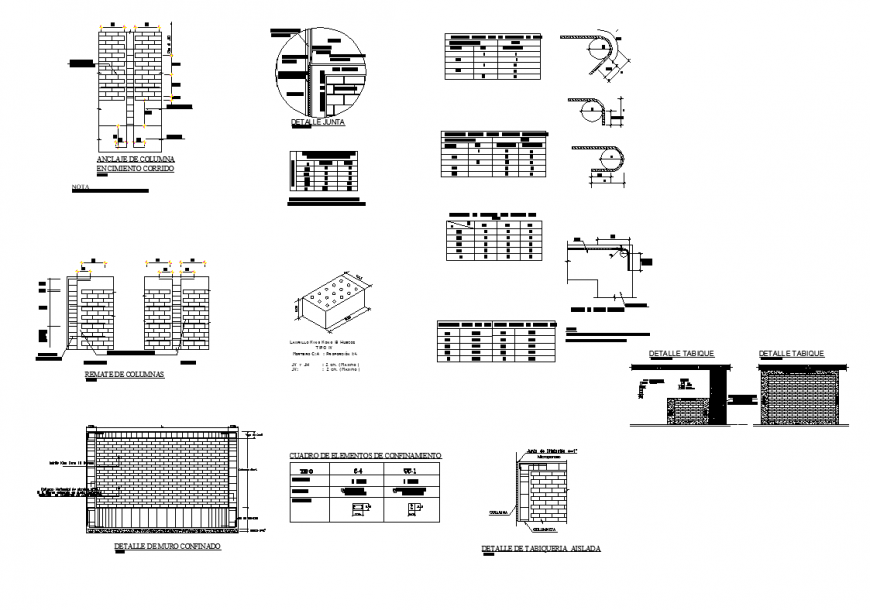Detail column and beam structural plan and elevation layout file