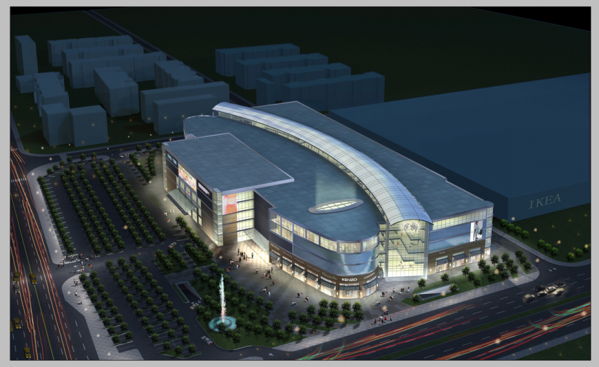 Detail commerce hub elevation 3d model layout Photoshop file