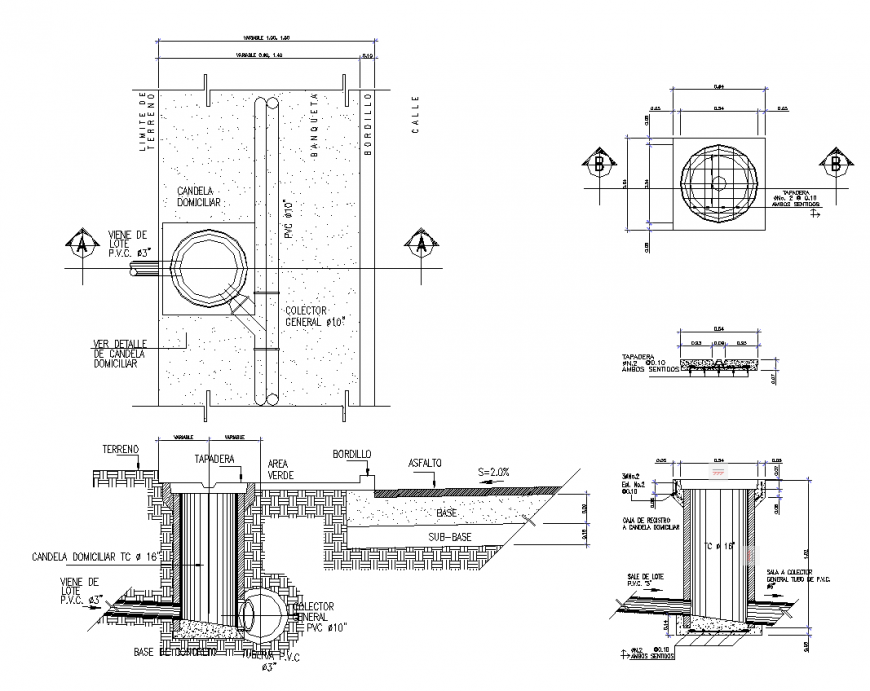 Detail connection domiciliary drainage drawing in dwg file.
