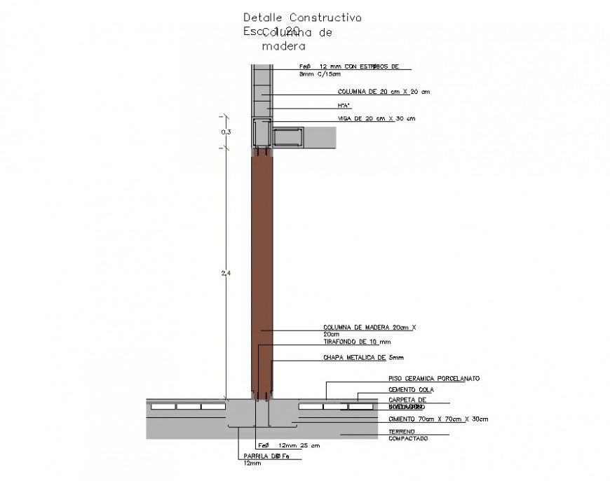 Detail construction block of column and beam 2d view layout file in autocad format