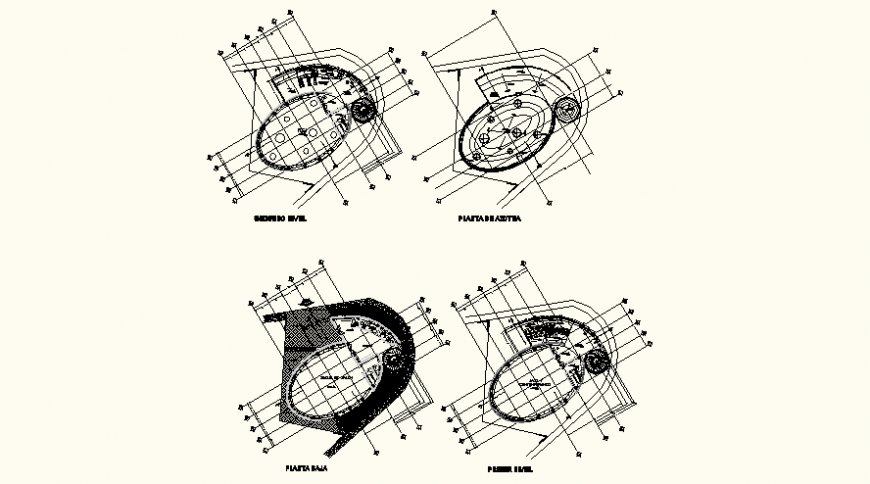 Detail dance academy building elevation and plan layout file