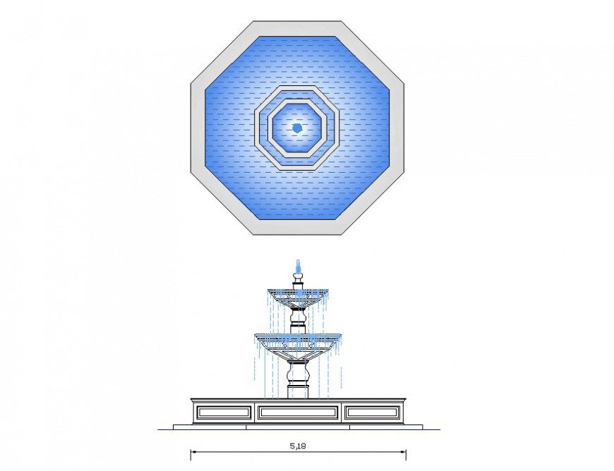 Detail design of fountain 2d view CAD block layout autocad file