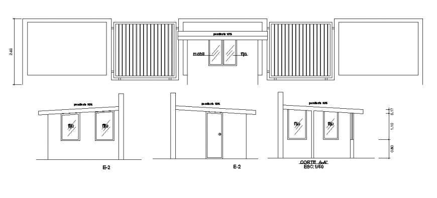 Detail door and gate elevation and sectional plan 2d view dwg file