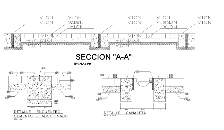 Detail drainage gutter elevation and section plan layout file