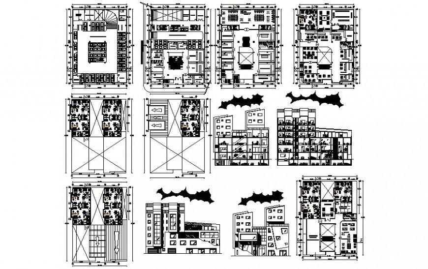 Detail drawing of apartments plans elevation and section dwg file
