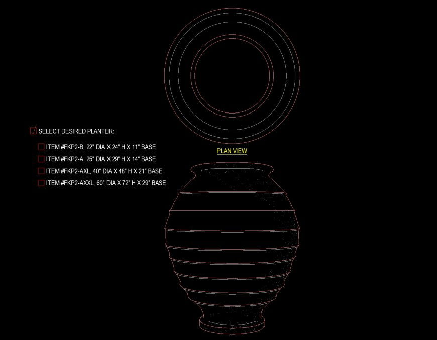 Detail drawing of artistic grooving planter drawing in dwg file.