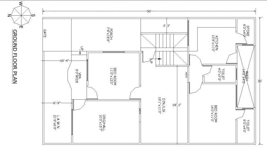 Detail drawing of bungalow plan in dwg file.