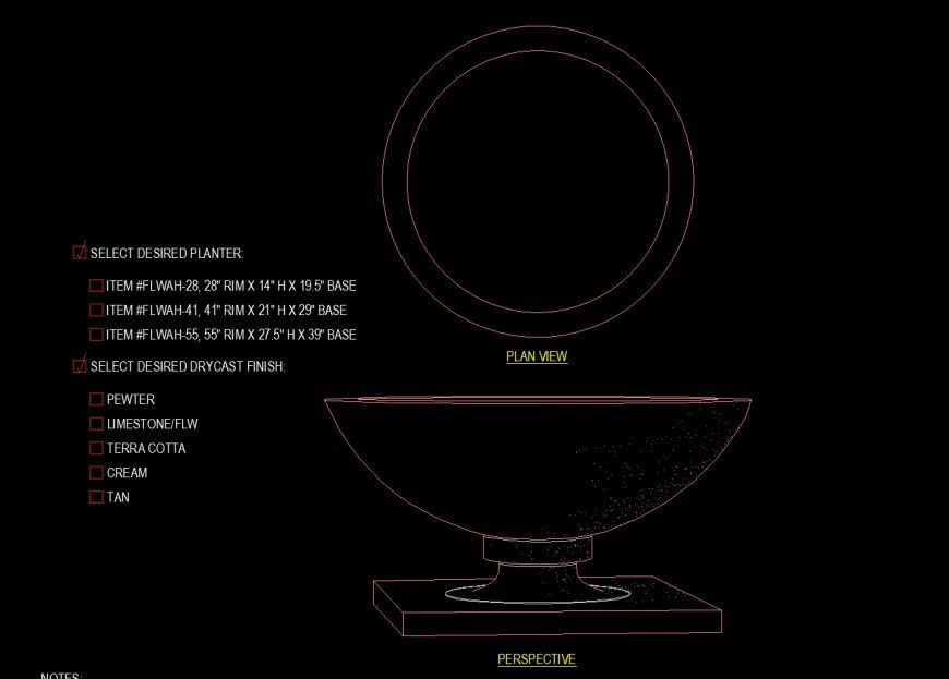 Detail drawing of c shape pedestal bowl in dwg file.