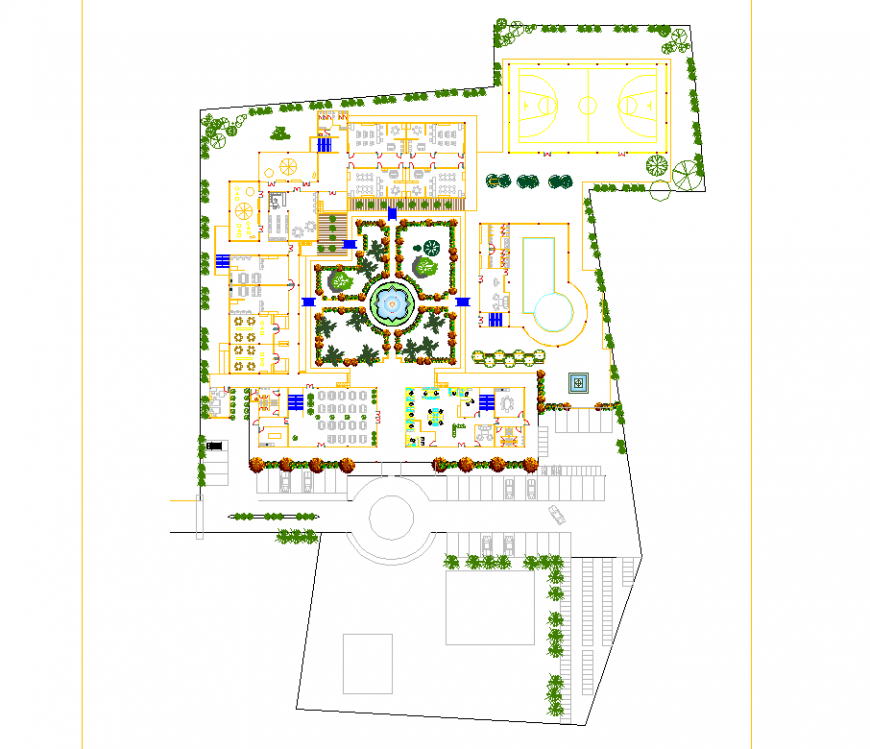 Detail drawing of college site plan in dwg file.