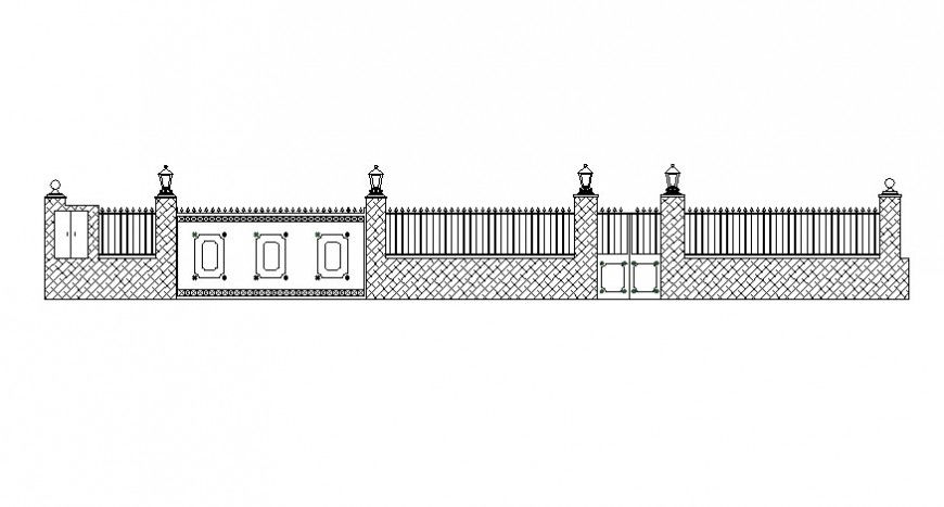 Detail drawing of compound wall 2d view in autocad
