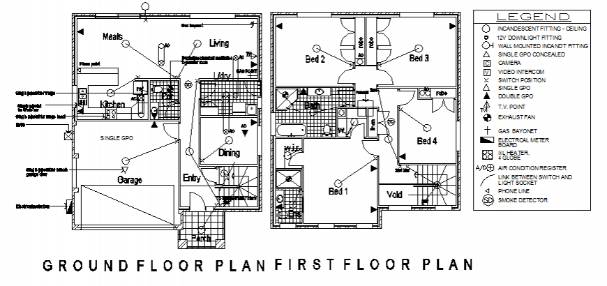 Detail drawing of house floor plan in dwg file.