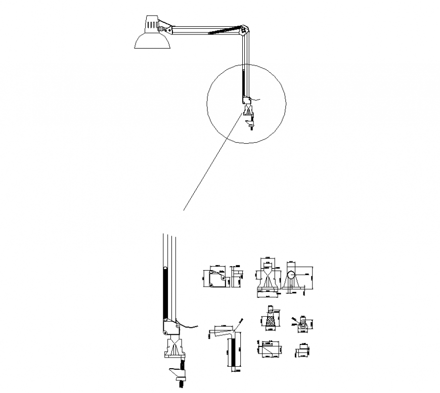 Detail drawing of lamp structure 2d view layout autocad file