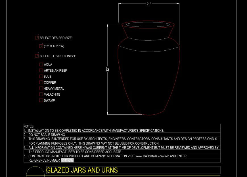Detail drawing of large pot in dwg file.