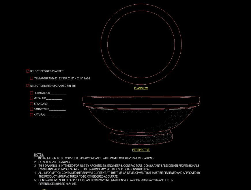 Detail drawing of one rim planter in dwg file.