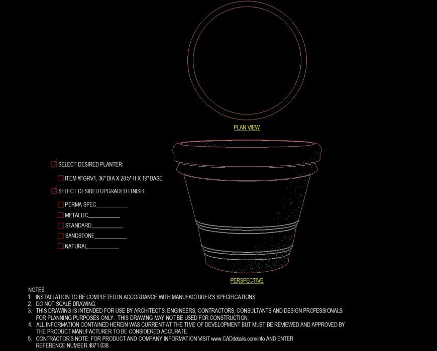 Detail drawing of planter in dwg file.