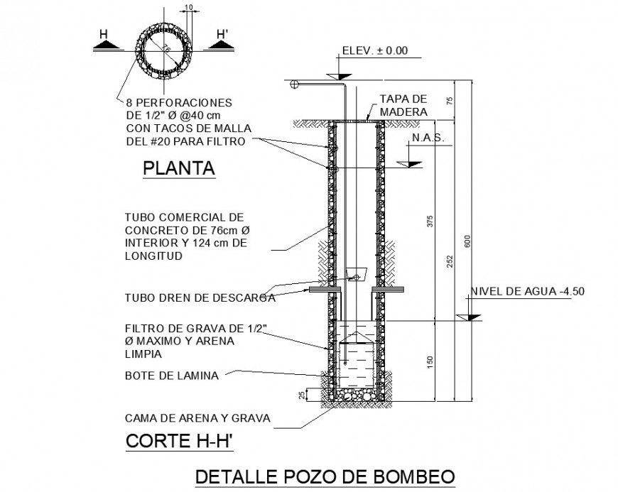 Detail drawing of pumping well in dwg file.