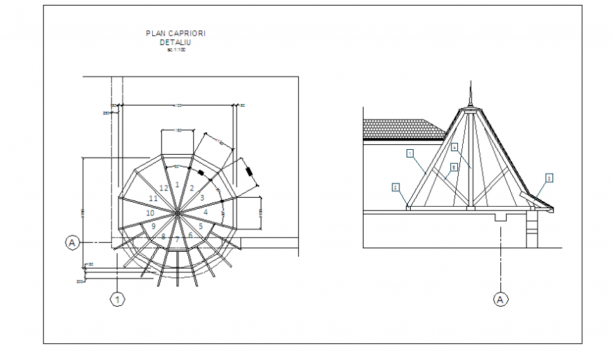 Detail drawing of Rafter design of 2 storey house design drawing
