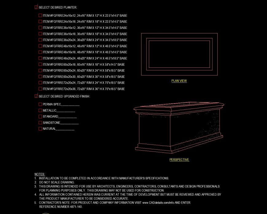 Detail drawing of rectangle shape planter drawing in dwg file.