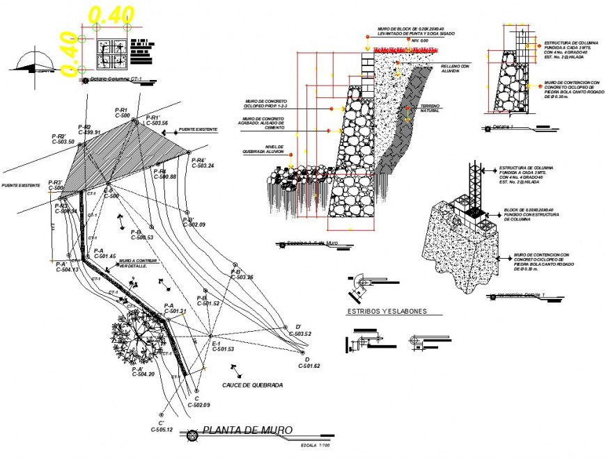 Detail drawing of retaining wall and construction units autocad file
