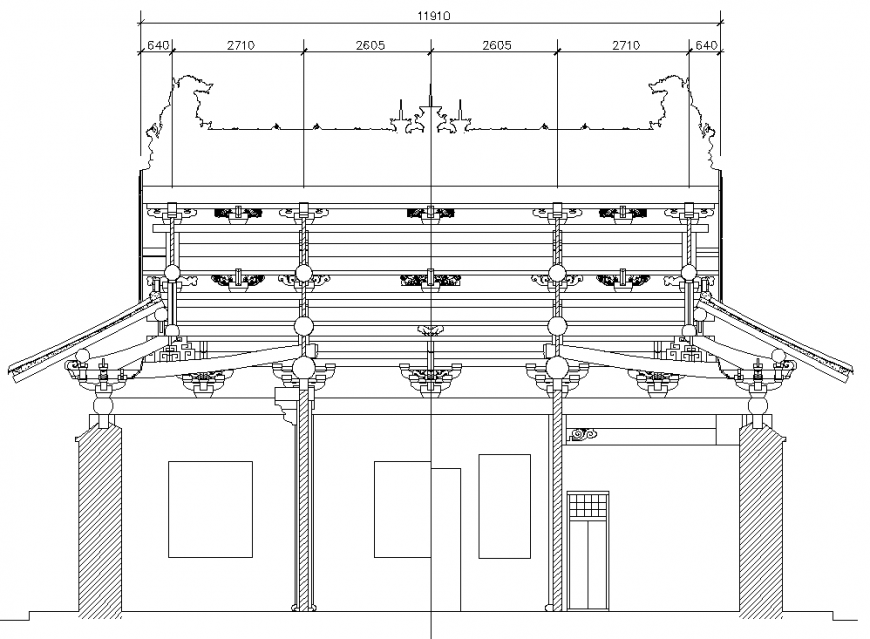 Detail drawing of traditional house in dwg file.