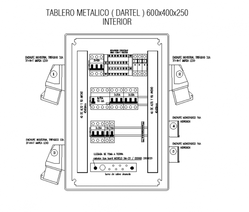 Detail electrical circuit box elevation layout 2d view dwg file