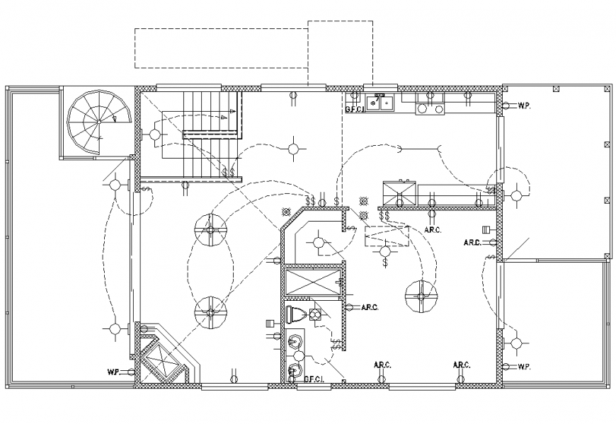 Detail electrical installation of a residential building layout plan