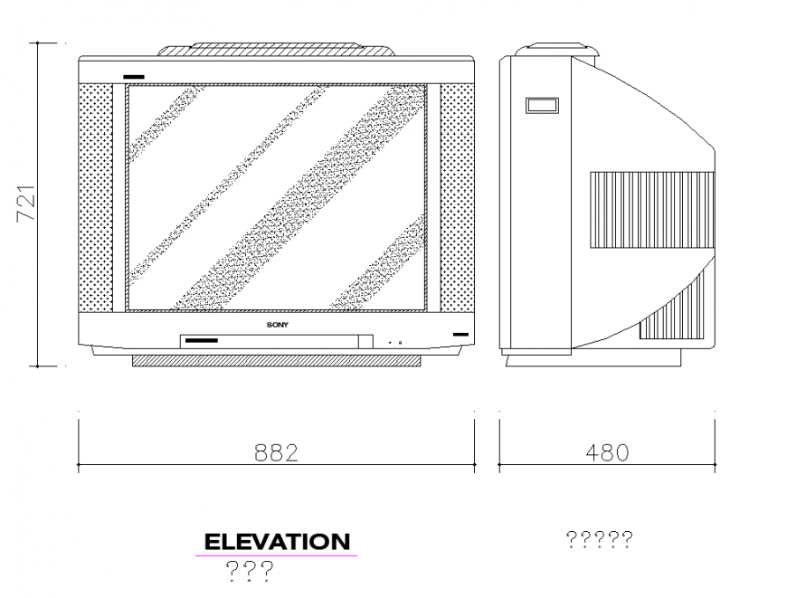 Detail elevation of a Television CAD blocks layout file