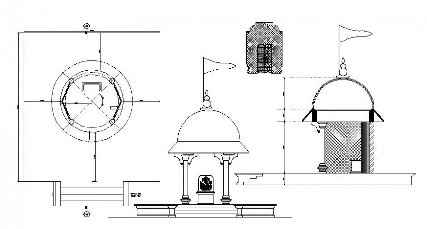 Detail Elevation of religious temple 2d drawing in autocad