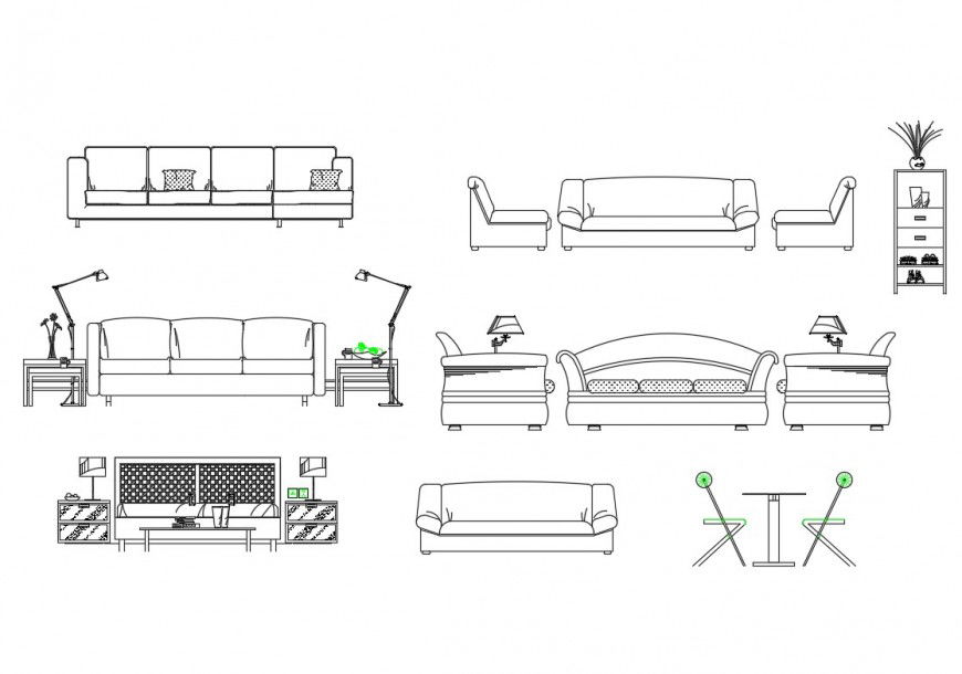 Detailed Sofa Set Elevation Drawing DWG Layout File
