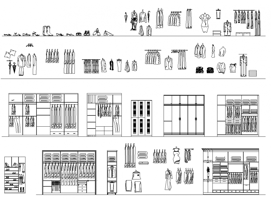 Wardrobe Unit Detail Elevation 2D View AutoCAD CAD Furniture Block