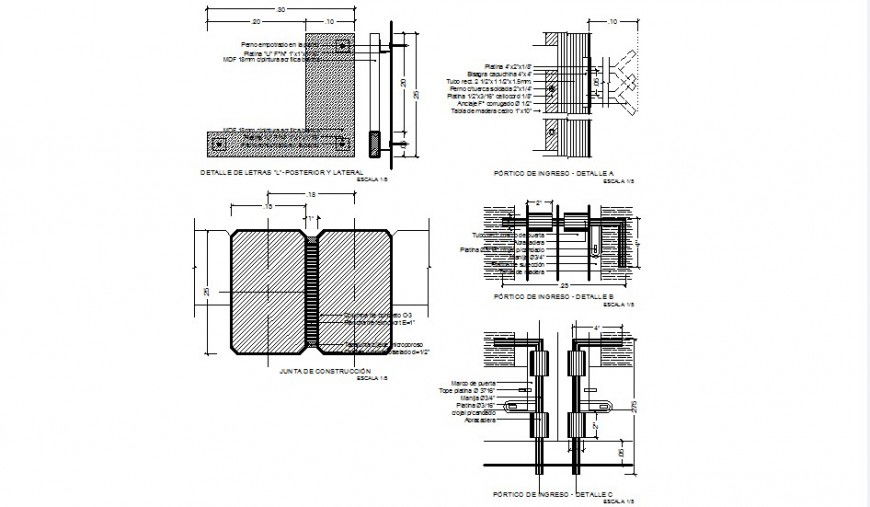 Detail for in come portico autocad file