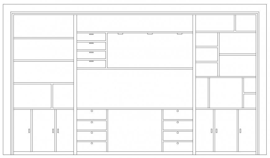 Detail front elevation of the drawing room furniture block autocad file