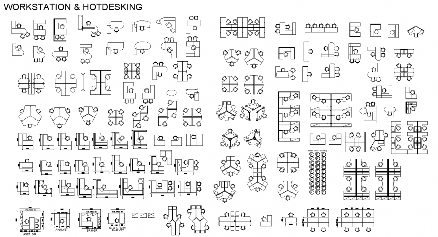 Detail furniture block of work station and hot desking in dwg file.