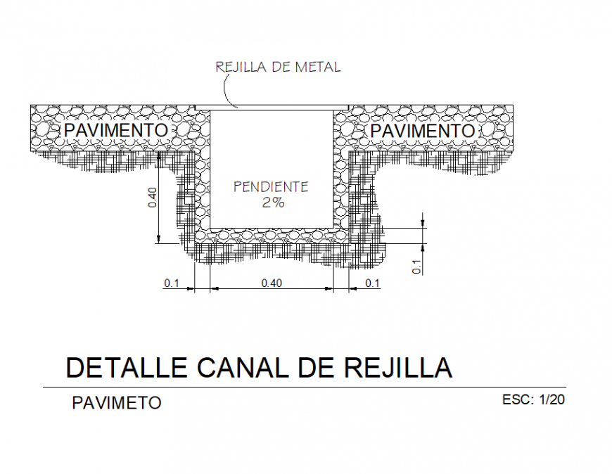 Detail grate channel section plan dwg file
