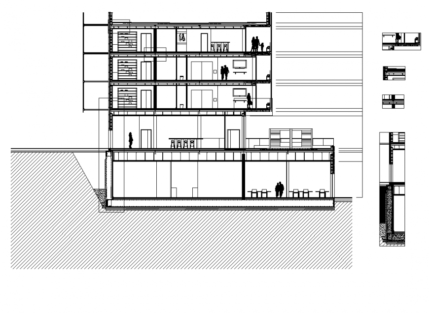 Detail gym building section and elevation layout file