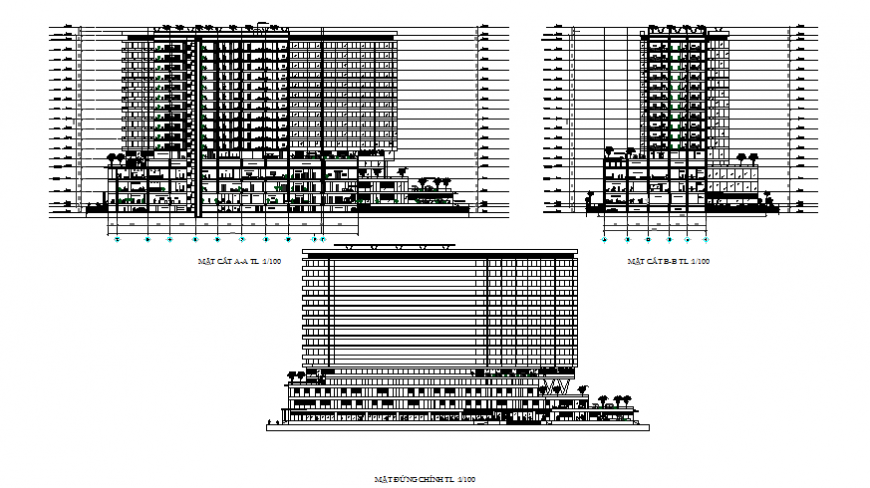 Detail high rise building elevation layout file