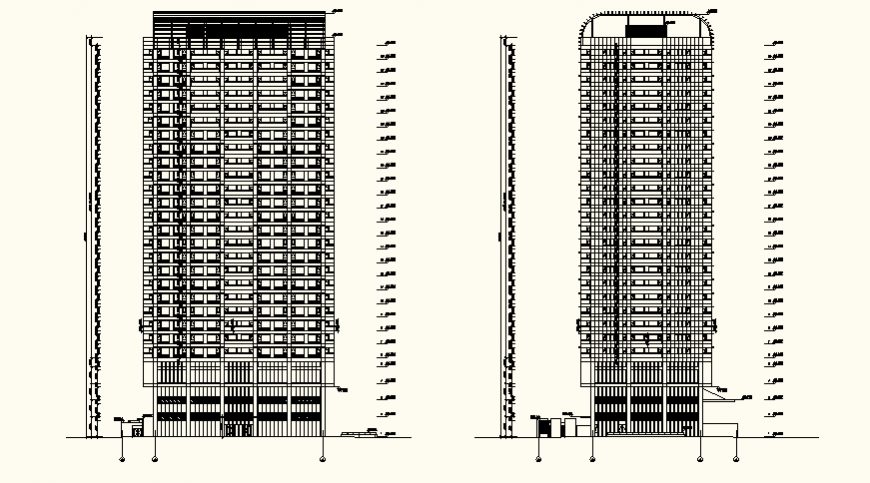 Detail high rise residential housing elevation and plan layout file