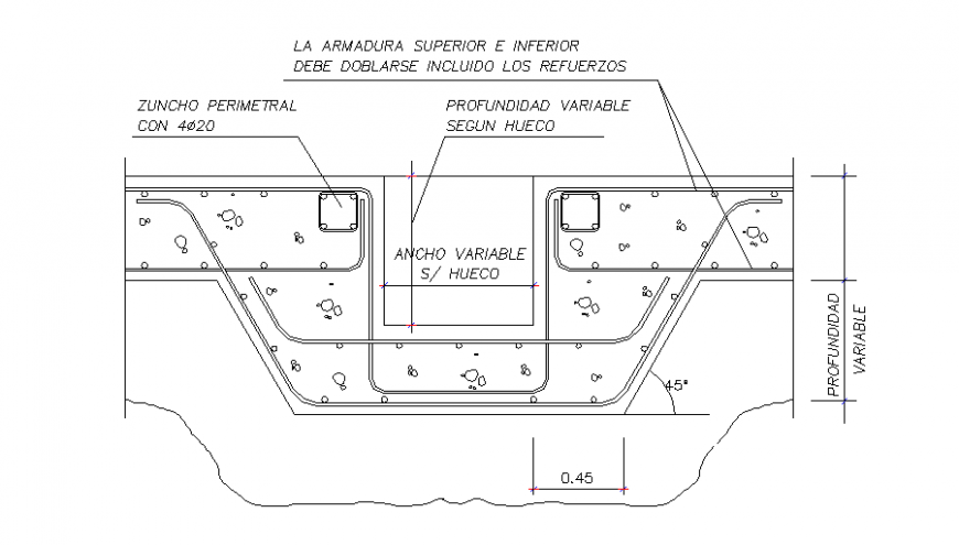 Detail hole for casket in slab section plan layout file