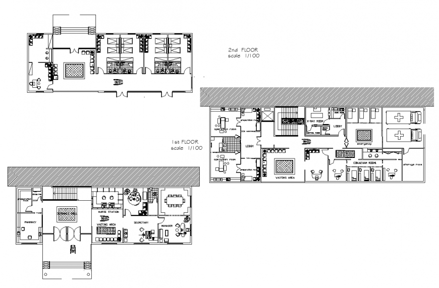 Detail hospital building Structure 2d view layout plan