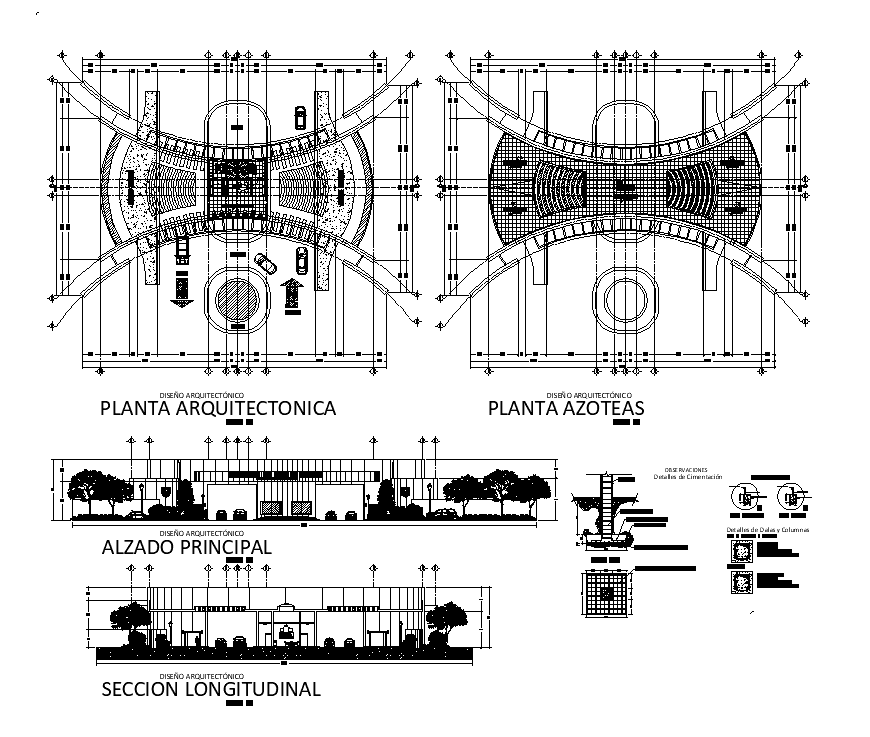 Detail hotel and resort building entrance elevation 2d view layout dwg file