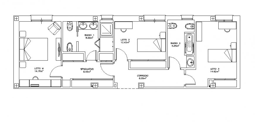 Detail hotel building elevation and plan layout dwg file