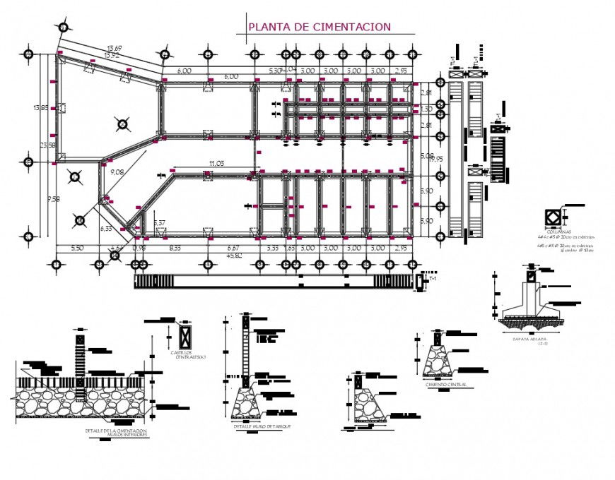 Detail in foundation plan and section autocad file