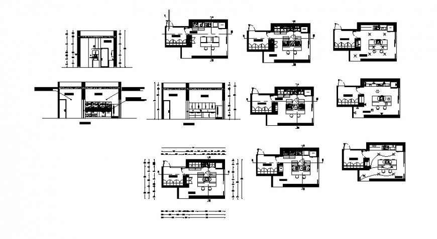 Detail interior model of kitchen plan and section 2d view autocad file