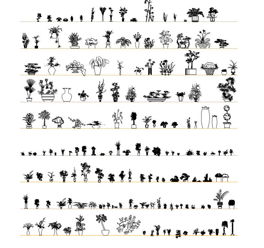 Detail landscaping plants CAD blocks elevation 2d view Autocad file