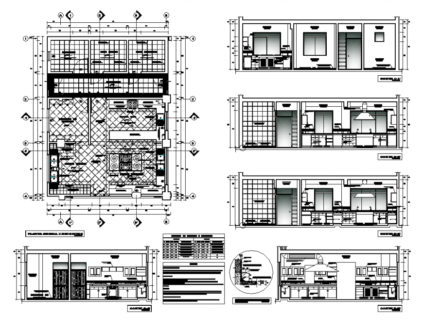 Detail lounge kitchen plan and section 2d view layout dwg file
