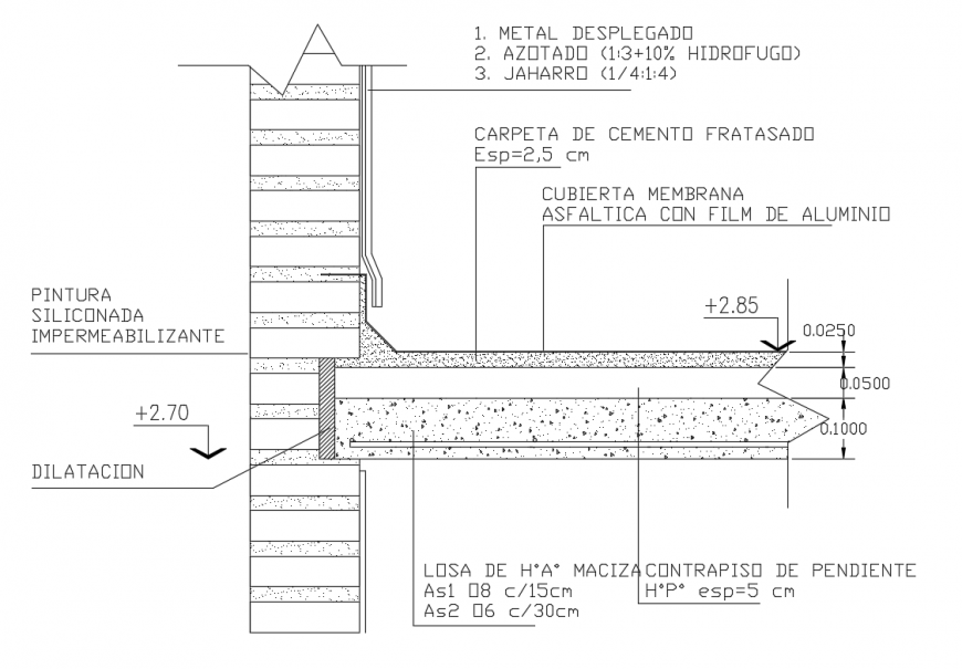 Detail meeting solid panel slab and wall construction of building dwg file