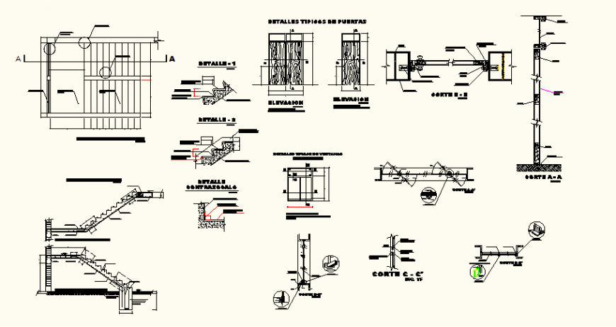 Detail metal door stair elevation and plan dwg file